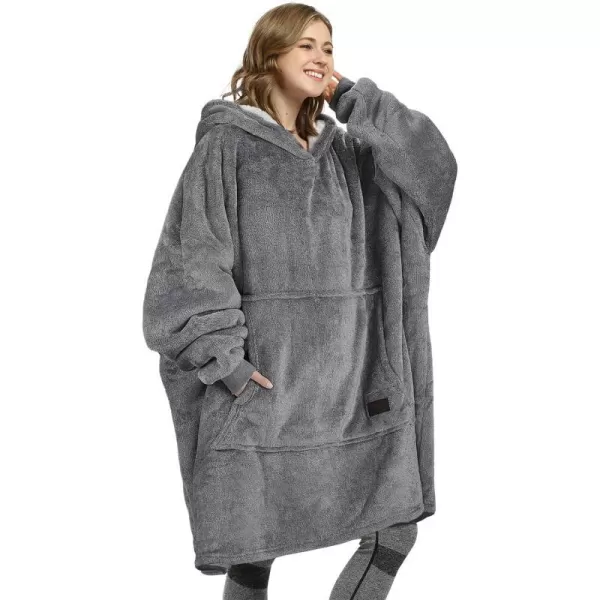 Catalonia Oversized Blanket Hoodie Sweatshirt Wearable Sherpa Lounging Pullover for Adults Women MenAsh Charcoal