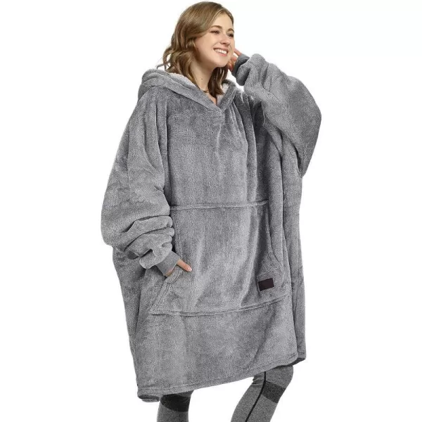 Catalonia Oversized Blanket Hoodie Sweatshirt Wearable Sherpa Lounging Pullover for Adults Women MenAsh Grey