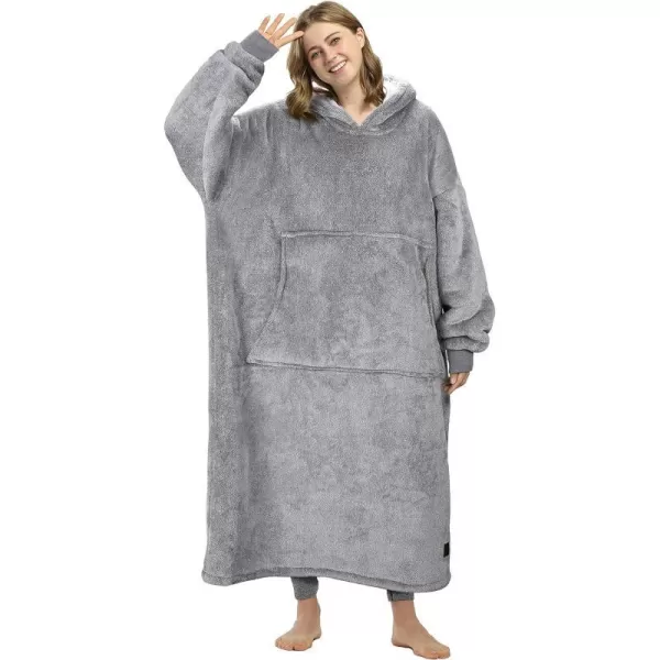 Catalonia Oversized Blanket Hoodie Sweatshirt Wearable Sherpa Lounging Pullover for Adults Women MenAsh Greyextra Long