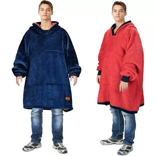 Catalonia Oversized Blanket Hoodie Sweatshirt Wearable Sherpa Lounging Pullover for Adults Women MenBlueRed Sherpa