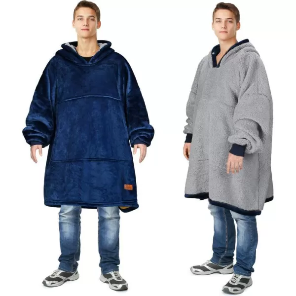 Catalonia Oversized Blanket Hoodie Sweatshirt Wearable Sherpa Lounging Pullover for Adults Women MenBlueSilver Sherpa