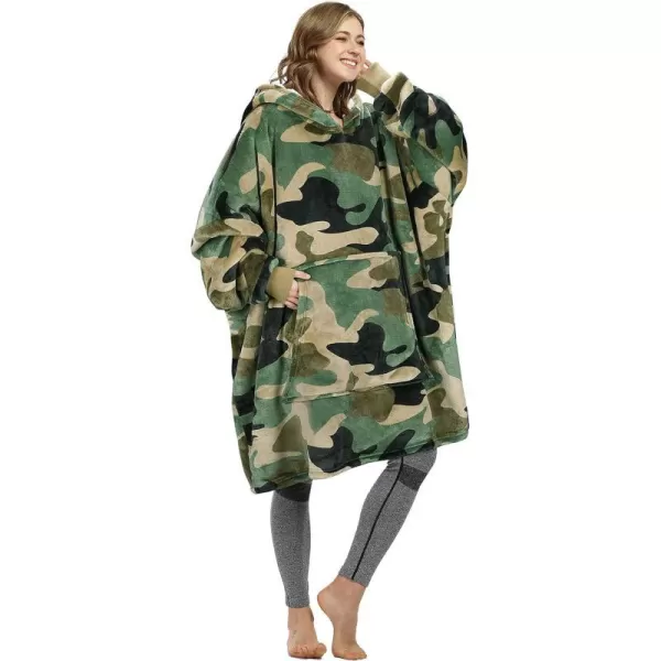 Catalonia Oversized Blanket Hoodie Sweatshirt Wearable Sherpa Lounging Pullover for Adults Women MenCamo