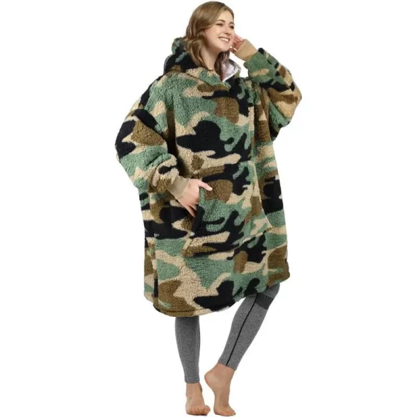 Catalonia Oversized Blanket Hoodie Sweatshirt Wearable Sherpa Lounging Pullover for Adults Women MenCamouflage