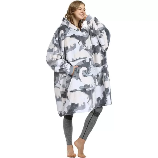 Catalonia Oversized Blanket Hoodie Sweatshirt Wearable Sherpa Lounging Pullover for Adults Women MenDinosaur