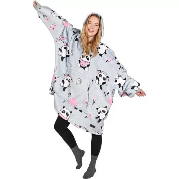 Catalonia Oversized Blanket Hoodie Sweatshirt Wearable Sherpa Lounging Pullover for Adults Women MenGirl Panda Grey