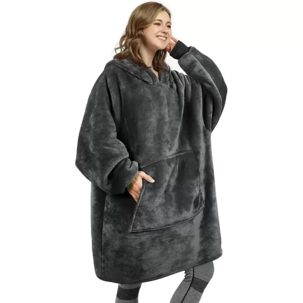 Catalonia Oversized Blanket Hoodie Sweatshirt Wearable Sherpa Lounging Pullover for Adults Women MenGrey