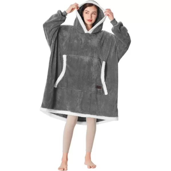 Catalonia Oversized Blanket Hoodie Sweatshirt Wearable Sherpa Lounging Pullover for Adults Women MenGreysingle Layer