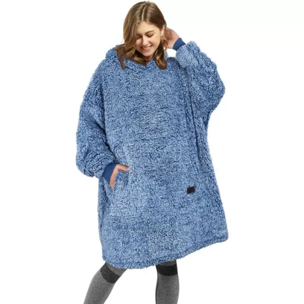 Catalonia Oversized Blanket Hoodie Sweatshirt Wearable Sherpa Lounging Pullover for Adults Women MenOmbre Blue