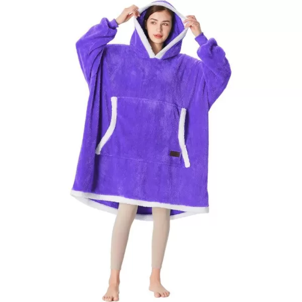 Catalonia Oversized Blanket Hoodie Sweatshirt Wearable Sherpa Lounging Pullover for Adults Women MenPurplesingle Layer