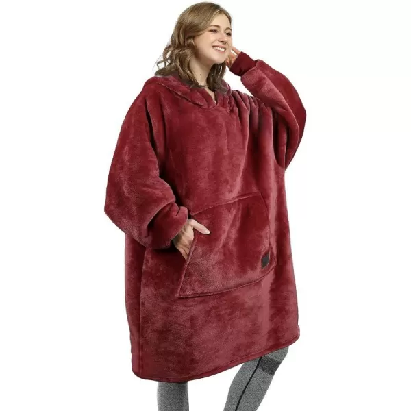 Catalonia Oversized Blanket Hoodie Sweatshirt Wearable Sherpa Lounging Pullover for Adults Women MenWine