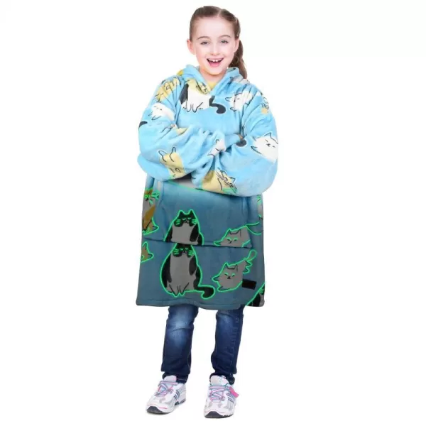 Catalonia Oversized Blanket Hoodie Sweatshirt for Kids Wearable Fleece Pullover with Large Front Pocket Teen Boys GirlsGlow in the Darkcat