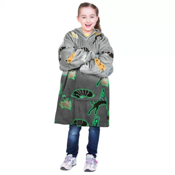 Catalonia Oversized Blanket Hoodie Sweatshirt for Kids Wearable Fleece Pullover with Large Front Pocket Teen Boys GirlsGlow in the Darkdog