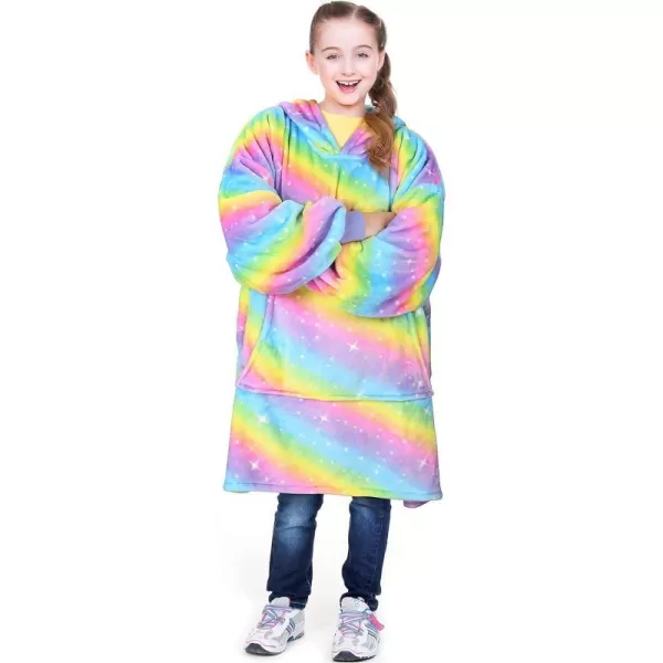 Catalonia Oversized Blanket Hoodie Sweatshirt for Kids Wearable Fleece Pullover with Large Front Pocket Teen Boys GirlsRainbow