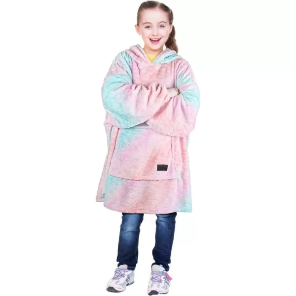 Catalonia Oversized Blanket Hoodie Sweatshirt for Kids Wearable Fleece Pullover with Large Front Pocket Teen Boys GirlsRainbow Cat