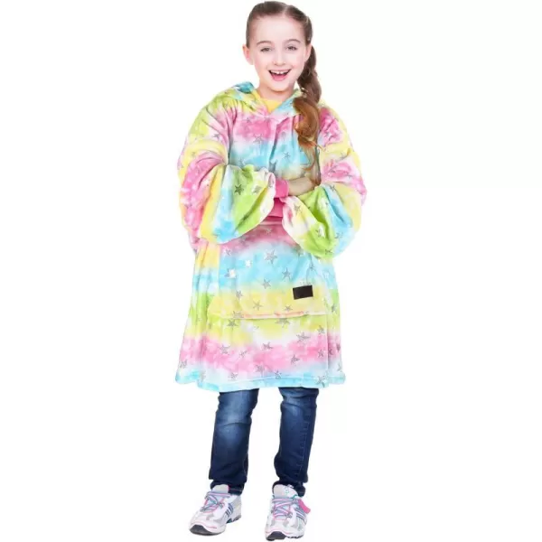 Catalonia Oversized Blanket Hoodie Sweatshirt for Kids Wearable Fleece Pullover with Large Front Pocket Teen Boys GirlsRainbow Unicorn