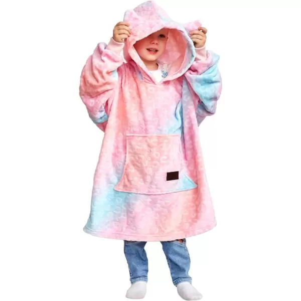 Catalonia Oversized Blanket Hoodie for Kids Wearable Fleece Sweatshirt Pullover with Large Front Pocket 412 Years Boy GirlCat Rainbow