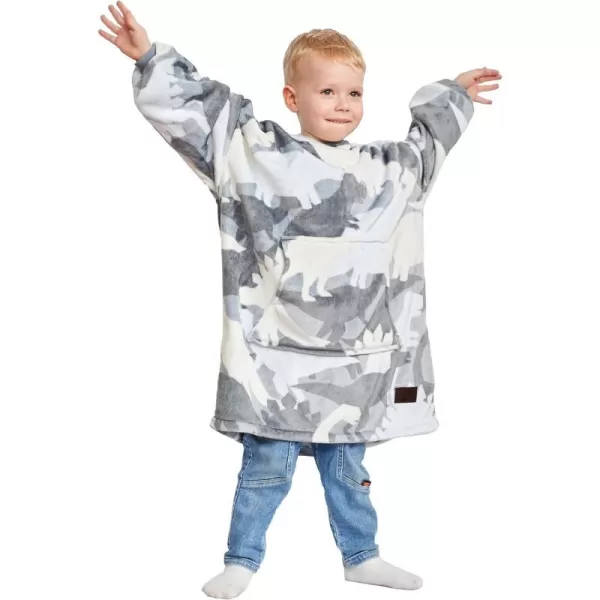 Catalonia Oversized Blanket Hoodie for Kids Wearable Fleece Sweatshirt Pullover with Large Front Pocket 412 Years Boy GirlDinosaur Grey