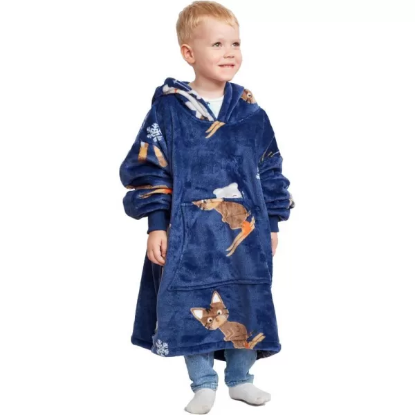 Catalonia Oversized Blanket Hoodie for Kids Wearable Fleece Sweatshirt Pullover with Large Front Pocket 412 Years Boy GirlSki Cat Blue