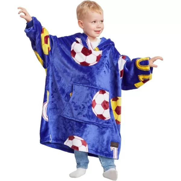 Catalonia Oversized Blanket Hoodie for Kids Wearable Fleece Sweatshirt Pullover with Large Front Pocket 412 Years Boy GirlSoccer Team Blue