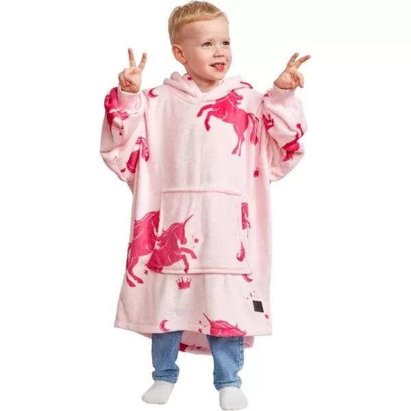 Catalonia Oversized Blanket Hoodie for Kids Wearable Fleece Sweatshirt Pullover with Large Front Pocket 412 Years Boy GirlUnicorn Pink