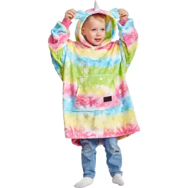 Catalonia Oversized Blanket Hoodie for Kids Wearable Fleece Sweatshirt Pullover with Large Front Pocket 412 Years Boy GirlUnicorn Rainbow