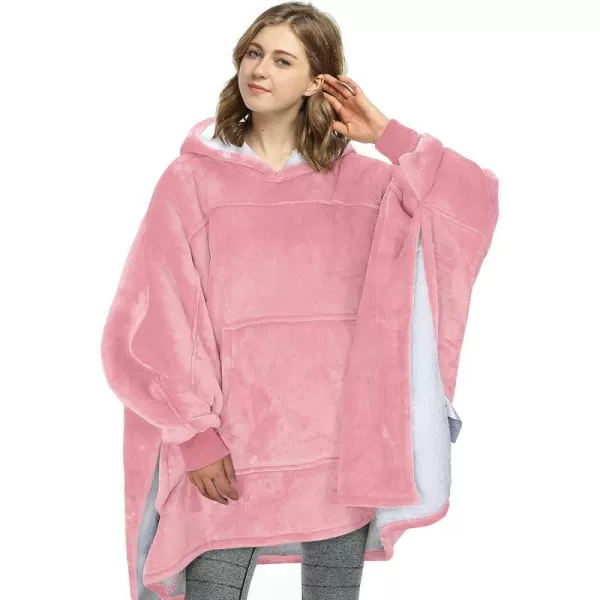 Catalonia Oversized Hoodie Sweatshirt Poncho Casual Hoodie Cape Batwing Coat Pullover Blanket  Fluffy Sherpa Comfortable Roomy  for Adults Women MenOne Size Pink