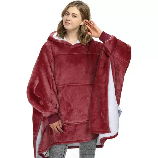 Catalonia Oversized Hoodie Sweatshirt Poncho Casual Hoodie Cape Batwing Coat Pullover Blanket  Fluffy Sherpa Comfortable Roomy  for Adults Women MenOne Size Wine