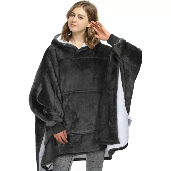 Catalonia Oversized Hoodie Sweatshirt Poncho Casual Hoodie Cape Batwing Coat Pullover Blanket  Fluffy Sherpa Comfortable Roomy  for Adults Women MenOne Size Black