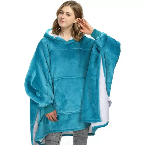 Catalonia Oversized Hoodie Sweatshirt Poncho Casual Hoodie Cape Batwing Coat Pullover Blanket  Fluffy Sherpa Comfortable Roomy  for Adults Women MenOne Size Aqua