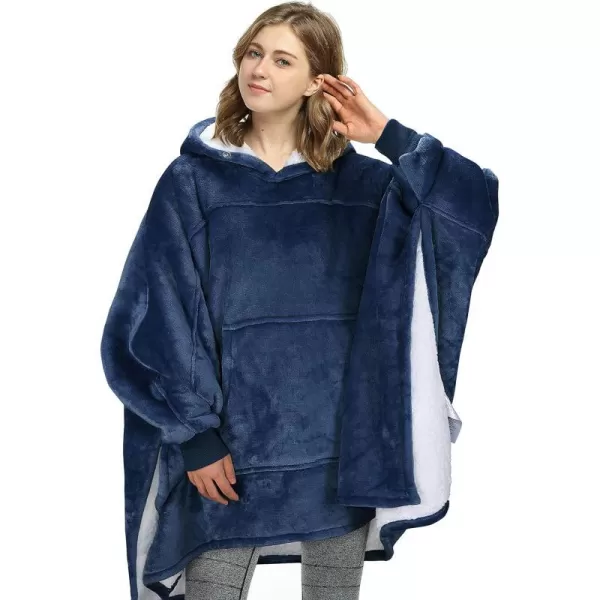 Catalonia Oversized Hoodie Sweatshirt Poncho Casual Hoodie Cape Batwing Coat Pullover Blanket  Fluffy Sherpa Comfortable Roomy  for Adults Women MenOne Size Navy