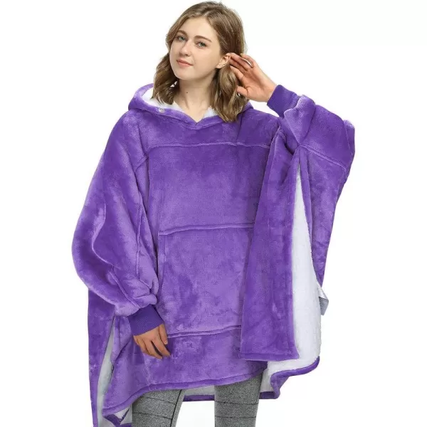 Catalonia Oversized Hoodie Sweatshirt Poncho Casual Hoodie Cape Batwing Coat Pullover Blanket  Fluffy Sherpa Comfortable Roomy  for Adults Women MenOne Size Purple