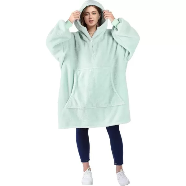 Catalonia Oversized Wearable Blanket Hoodie Sweatshirt with Quarter Zipper Giant Faux Shearling PulloverMint  Faux Shearling