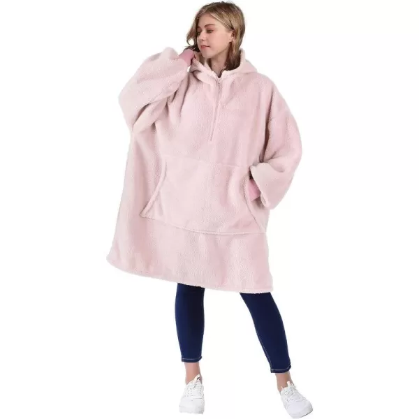 Catalonia Oversized Wearable Blanket Hoodie Sweatshirt with Quarter Zipper Giant Faux Shearling PulloverPink  Faux Shearling