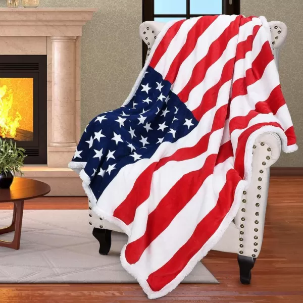 Catalonia Patriotic US Flag Blanket American National Flag Throws Sherpa Fleece Reversible Blanket for Couch Bed Decor 4th of July Citizenship Veteran GiftThrow50x60 American Flag