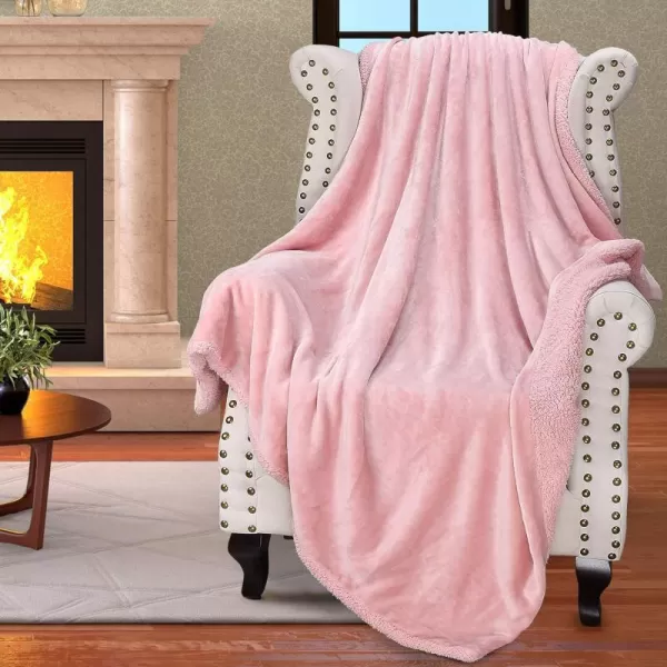 Catalonia Pink Sherpa Throws Blanket for Girls Super Soft Comfy Fuzzy Micro Plush Fleece Snuggle Blanket for Sofa Couch TV Bed Reversible Match Color All Seasons 50x60 Tone to Tone50x60 Pink