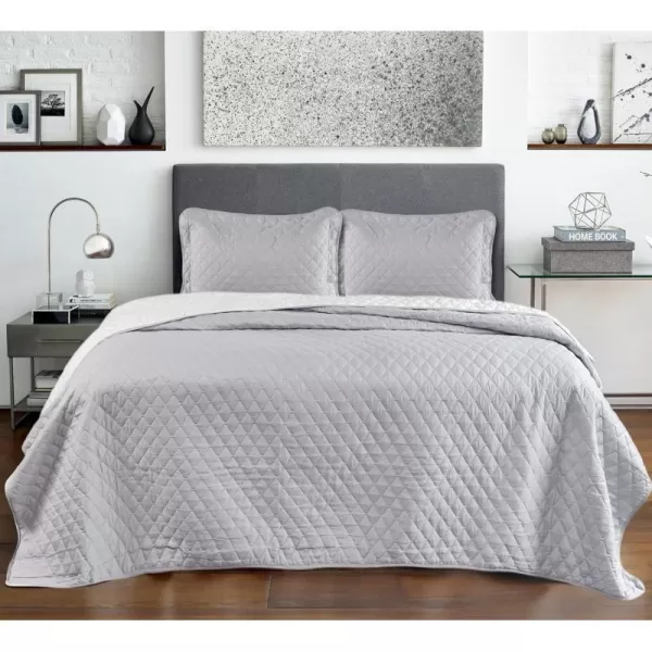 Catalonia Queen Size Quilt Set Lightweight Bedspread for Summer and Spring 3 Pieces Bedding Coverlet1 Quilt and 2 Pillow Shams Grey Froest Pattern90x96 inchesKing GreyWhitediamond