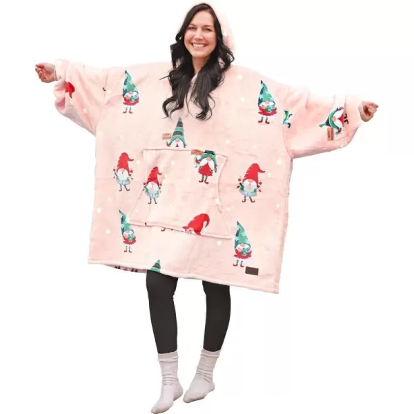 Catalonia Ribbit Deer Print Oversized Hoodie Blanket Sweatshirt Wearable Sherpa Giant Pullover for Adults Men Women Teenagers Wife Girlfriend GiftOne Size Xmas Elf Pink