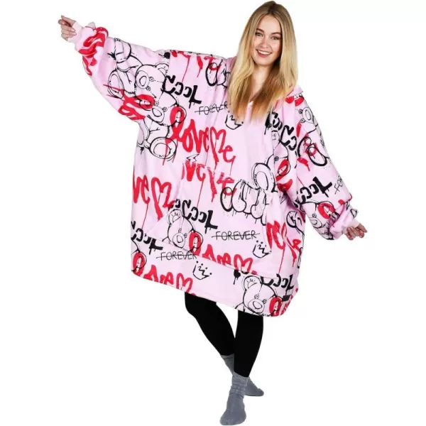 Catalonia Ribbit Deer Print Oversized Hoodie Blanket Sweatshirt Wearable Sherpa Giant Pullover for Adults Men Women Teenagers Wife Girlfriend GiftOne Size Graffiti Bear Pink