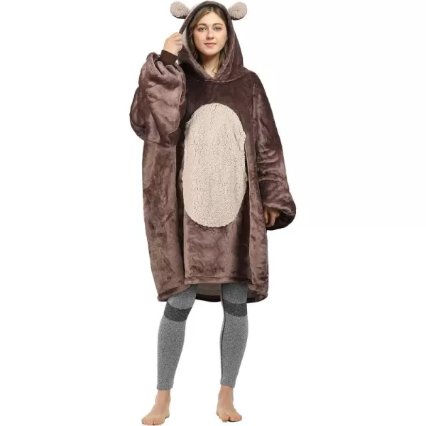 Catalonia Ribbit Deer Print Oversized Hoodie Blanket Sweatshirt Wearable Sherpa Giant Pullover for Adults Men Women Teenagers Wife Girlfriend GiftOne Size Bear