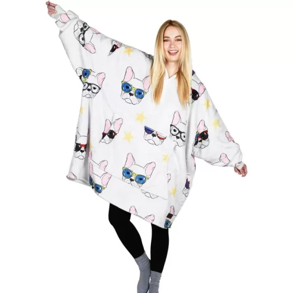 Catalonia Ribbit Deer Print Oversized Hoodie Blanket Sweatshirt Wearable Sherpa Giant Pullover for Adults Men Women Teenagers Wife Girlfriend GiftOne Size 80s Dog White