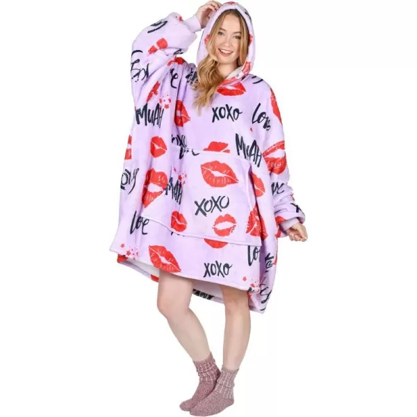 Catalonia Ribbit Deer Print Oversized Hoodie Blanket Sweatshirt Wearable Sherpa Giant Pullover for Adults Men Women Teenagers Wife Girlfriend GiftOne Size Kiss Hot Pink