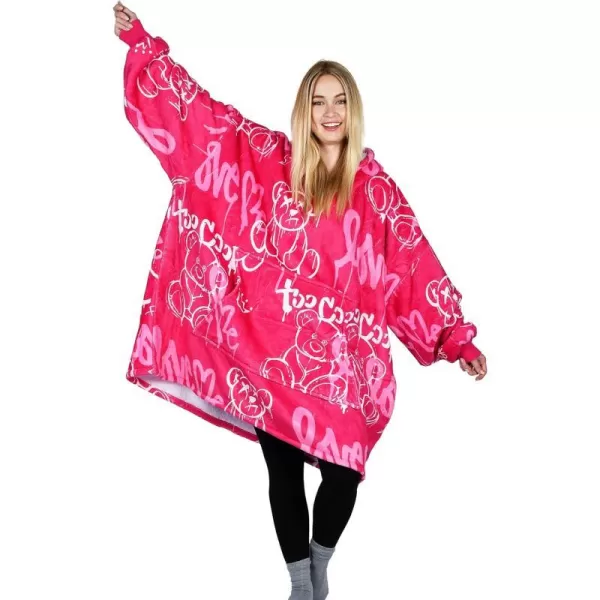 Catalonia Ribbit Deer Print Oversized Hoodie Blanket Sweatshirt Wearable Sherpa Giant Pullover for Adults Men Women Teenagers Wife Girlfriend GiftOne Size Graffiti Bear Hot Pink