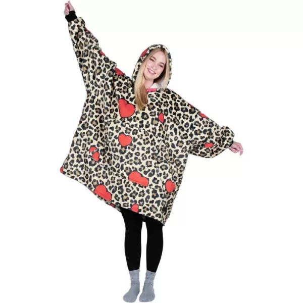 Catalonia Ribbit Deer Print Oversized Hoodie Blanket Sweatshirt Wearable Sherpa Giant Pullover for Adults Men Women Teenagers Wife Girlfriend GiftOne Size Leopard Heart Brown