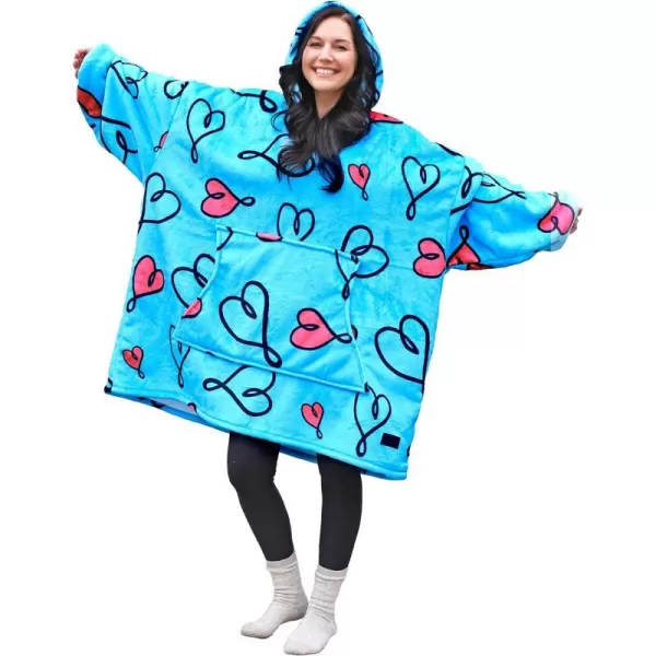 Catalonia Ribbit Deer Print Oversized Hoodie Blanket Sweatshirt Wearable Sherpa Giant Pullover for Adults Men Women Teenagers Wife Girlfriend GiftOne Size Love Art Blue