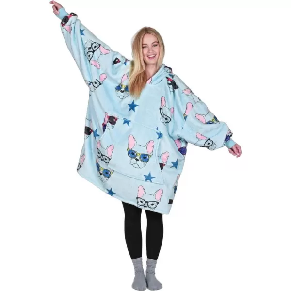 Catalonia Ribbit Deer Print Oversized Hoodie Blanket Sweatshirt Wearable Sherpa Giant Pullover for Adults Men Women Teenagers Wife Girlfriend GiftOne Size 80s Dog Blue