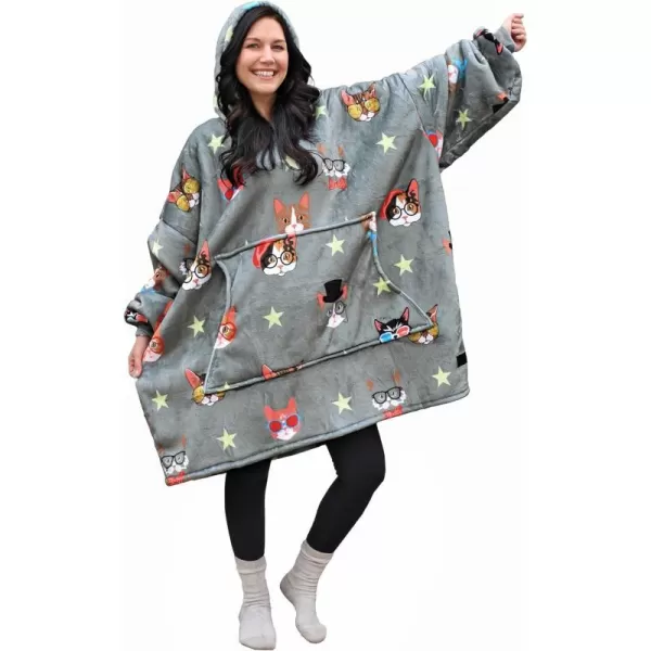 Catalonia Ribbit Deer Print Oversized Hoodie Blanket Sweatshirt Wearable Sherpa Giant Pullover for Adults Men Women Teenagers Wife Girlfriend GiftOne Size 80s Cat Dog Gray