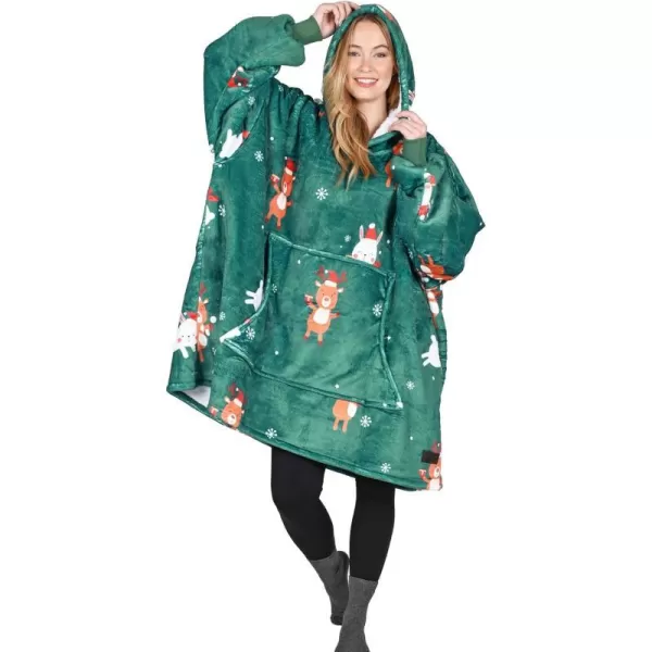 Catalonia Ribbit Deer Print Oversized Hoodie Blanket Sweatshirt Wearable Sherpa Giant Pullover for Adults Men Women Teenagers Wife Girlfriend GiftOne Size Ribbit Deer Green