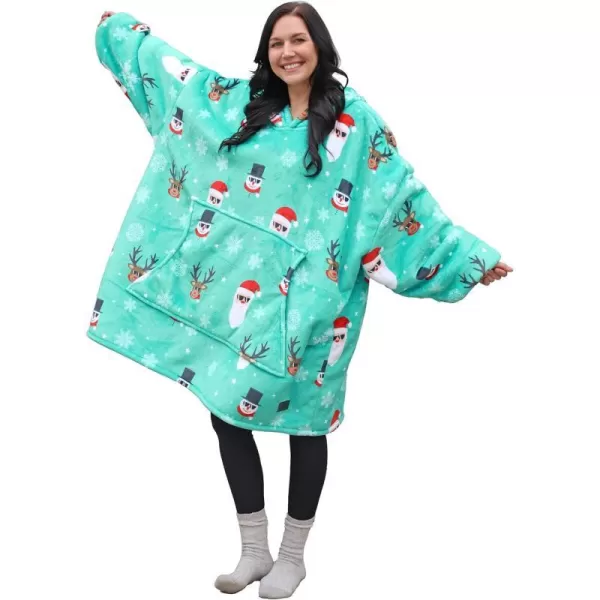 Catalonia Ribbit Deer Print Oversized Hoodie Blanket Sweatshirt Wearable Sherpa Giant Pullover for Adults Men Women Teenagers Wife Girlfriend GiftOne Size Santa Deer Green