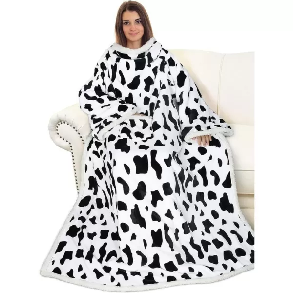 Catalonia Sherpa Wearable Blanket with Sleeves Arms Super Soft Warm Comfy Large Fleece Plush Sleeved TV Throws Wrap Robe Blanket for Adult Women and MenStandard Pocket Dalmatian