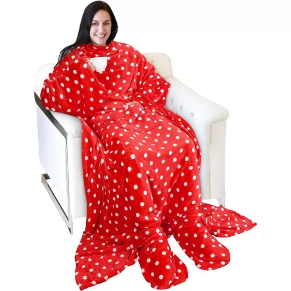 Catalonia Sherpa Wearable Blanket with Sleeves amp Foot Pockets for Adult Women Men Comfy Snuggle Wrap Sleeved Throw Blanket Robe Gift Idea PlaidFleece Dot